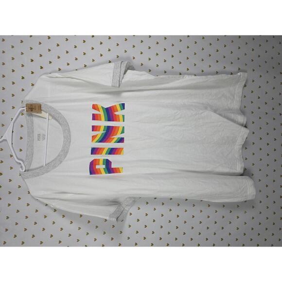 PINK Victoria's Secret Tops - Victorias Secret PINK NEW NWT Rainbow Logo Ringer Tee shirt 2XL XXL
